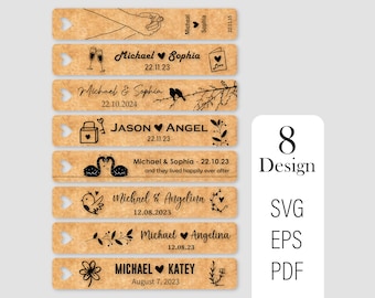 Laser geschnittene Hochzeitsornamente SVG-Bundle - personalisierte Geschenkanhänger (Digitaler Download)