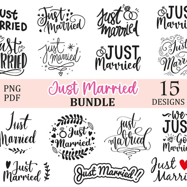 Just Married Monogram, SVG PNG, Marriage, wedding svg Bundle, Bride Groom svg png Cricut, Ready to Print pdf eps Wedding Tags Gift