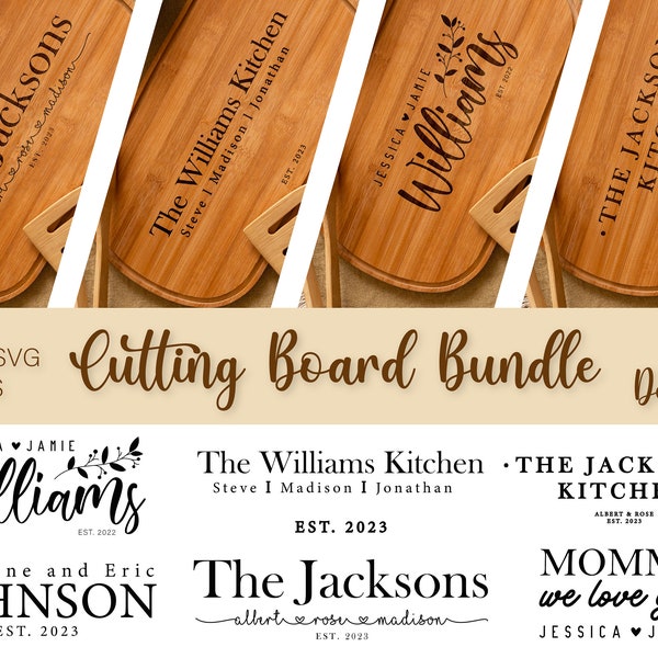 Mooie Cutting Board Designs SVG Bundel PNG Bakken SVG Keukenhanddoek PDF Charcuterie Board SVG-bestanden cricut Glowforge Lasergesneden bestand