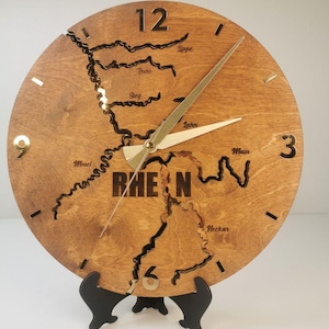 Rhein & Rivers na Alemanha Relógio de parede Corte a laser svg, Rhein Lippe Ruhr Sieg Lahn Main Mossel Neckar River Relógio de madeira Glowforge arquivo svg cricut
