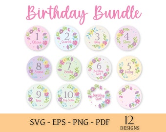 Birthday Design with Flowers SVG Bundle, Birthday SVG, Birthday Girl svg, Birthday Shirt svg, Gift for Birthday svg, Cut files for Cricut