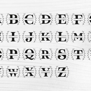 Font Monogram Alphabet With Wreath Bundle, Split Monogram Letters Svg ...