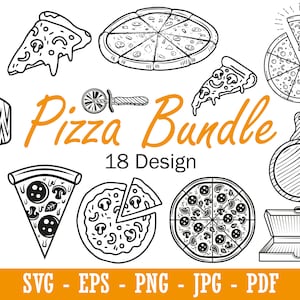 Pizza SVG silhouet bundel zwart wit pizza maken, pizza's SVG, pizza slice, pizza chef pepperoni, gesneden bestand, Cricut snijden bestand, pdf png