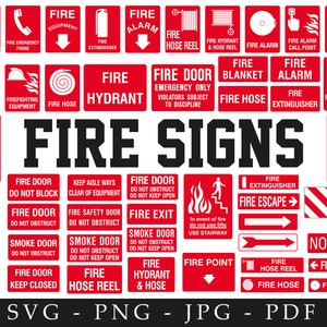 May include: A set of 30 red and white fire safety signs with black text. The signs include fire extinguisher, fire hose, fire alarm, fire blanket, fire door, fire escape, fire hydrant, fire point, and fire safety door. The signs are in a variety of shapes and sizes. The text on the signs is in all caps. The signs are perfect for use in businesses, schools, and other public places.