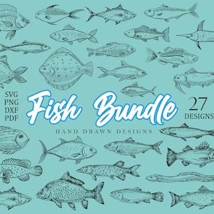 27 Fish Design Bundle, Fish Doodle SVG Bundle, Fish svg pdf png, Fisherman, Hand-drawn Fish svg, Cut Files Cricut, Silhouette