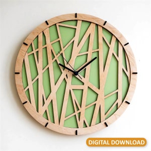 Scandinavian Wall clock ,bamboo style,scandinavian modern decor, cnc laser, housewarming gifts,Modern Wall Clock, WandUhr Design svg dxf pdf zdjęcie 1