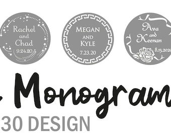 Wedding Classic Monogram, just married round sticker gift,Circle wedding label,Printable Metal Wood Laser Cut Design Clip art svg pdf png