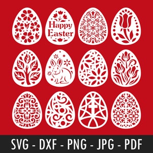 Paquete de huevos de Pascua SVG / Archivos de corte de Pascua 2021 / Archivos vectoriales de silueta de huevo de Pascua / Vector de Pascua feliz / Lindo clip de huevo de Pascua