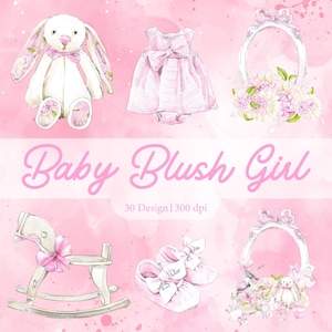 Roze kinderkamer babystickers, Karam Fashion Baby Clipart, aquarel Baby Fashion Clipart planner, Blush Baby Shower Png Blush Girl