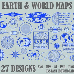 Mapa del mundo y la tierra, iconos del mundo, paquete Svg Png, mapa del mundo Svg, Dxf, silueta del mapa del mundo, archivos Svg para Cricut, regalo de descarga digital