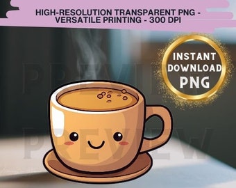 Happy Coffee Cup PNG - High Resolution Transparent PNG - Versatile Printing - 300 DPI