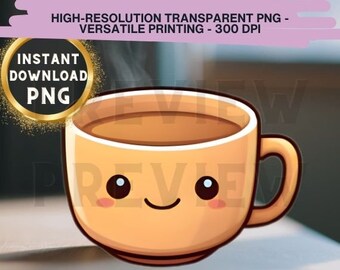 Smiley Coffee Cup PNG - High Resolution Transparent PNG - Versatile Printing - 300 DPI