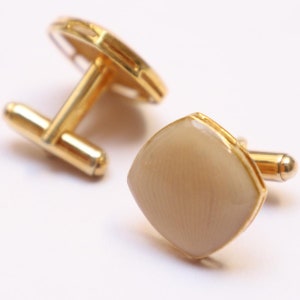 Handmade Sterling Silver Cufflinks: Off White Enamel, Golden Band