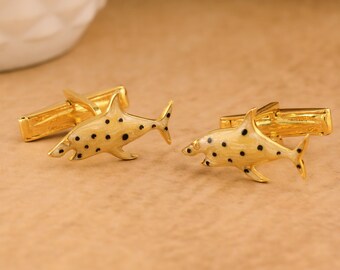 Vintage Brown Black Enamel Fish Cufflink | Men's Handmade Antique Fish Cufflink | Fisherman Father's Day Gift | Suit & Tie Accessories Gift.