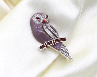 ヴィンテージフクロウのブローチ：ホワイトエナメルジュエリーピン