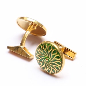 Gemelos de plata de ley con esmalte verde: joyería de boda hecha a mano