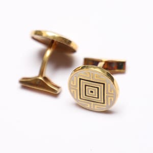 Shree Yantra Sterling Silver Cufflinks: Round Enamel Groomsmen Gift