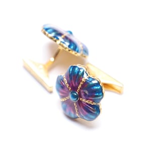 Sterling Silver Flower Cufflinks: Blue & Purple Enamel, Groomsmen Gift