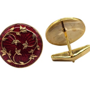 Personalized Sterling Silver Cufflinks: Red Enamel Floral Gold-Plated Wedding Cufflinks