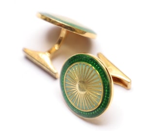 92.5 Silver  Cufflinks, Green & Sea Green Enamel Cufflinks, Sterling Silver Cufflinks, Round Shape Cufflink, Groomsmen gift, Cufflink