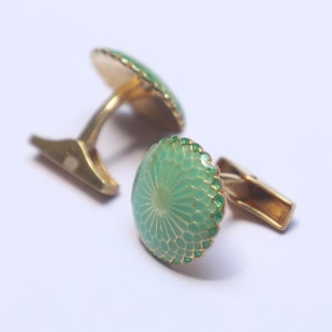 Green Enamel Sterling Silver Cufflinks: Floral Wedding Jewelry