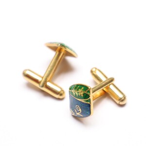 Vintage Handmade Sterling Silver Cufflinks: Green Blue Enamel