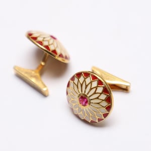 Sterling Silver Cufflinks: Red Onyx, Enamel Round Cufflinks