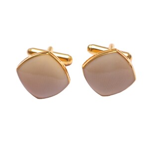 Handmade Sterling Silver Cufflinks: Off-White Enamel, Gold Band