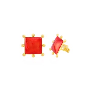 Vintage Sterling Silver Cufflinks: Red Enamel Square Cuff Links