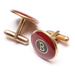 Sterling Silver Initial Cufflinks: Red Enamel Groomsmen Gift
