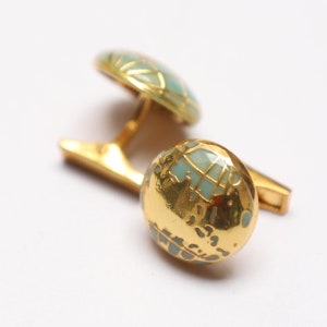 92.5 Silver  Cufflink, World Map Cufflinks, Sea Green Enamel Cufflinks, Best Birthday, Gift for Him, Wedding Gift, Anniversary Gift.