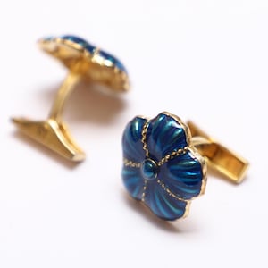 92.5 Silver  Cufflinks, Pattern Flower Blue Enamel Cufflinks, Flower Sterling Silver Cufflinks, Anniversary Gift, Birthday Gift Men.