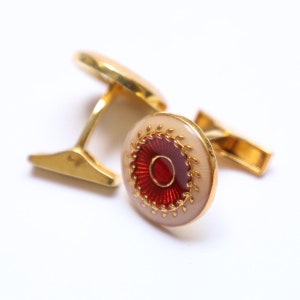 Red White Enamel Cufflinks: Sterling Silver Art Deco Design