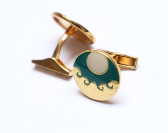 Handgemaakte Sea & Moon-manchetknopen, zeegroen parelmoer, 925 sterlingzilveren sieraden
