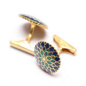 Sterling Silver Flower Cufflinks: Blue Enamel Groom Gift