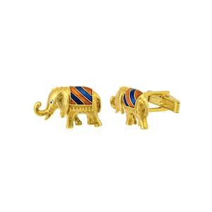 Sterling Silver Elephant Cufflinks: Red & Blue Enamel, Groomsmen Gift