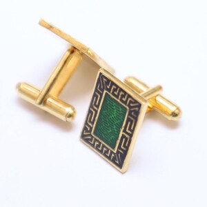 Green & Black Enamel Sterling Silver Cufflinks: Square Statement Jewelry