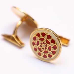 Red Enamel Cufflinks: Gold Mandala Mosaic, Indian Wedding Jewelry