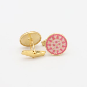 Vintage Pink Enamel Sterling Silver Cufflinks: Round Wedding Accessories