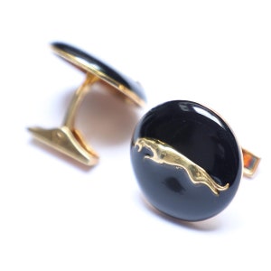 925 Sterling Silver Black Enamel Running Jaguar Cufflinks