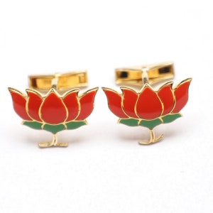 Handmade Sterling Silver Flower Cufflinks: Orange Green Enamel Shirt Accessories