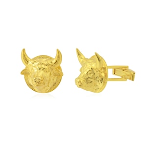 Gold Plated Cow Head Cufflinks: Sterling Silver Handmade Accessories