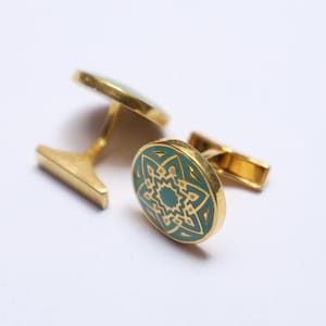 92.5 Silver  Cufflinks, Green Enamel Flower Cufflinks, Sterling Silver Cufflinks, Statement Cufflinks, Wedding Cufflinks, Men Gift.