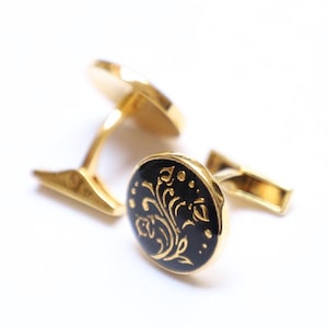 Handmade Sterling Silver Cufflinks: Black Enamel Art Deco Design