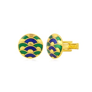 Stunning Vintage Green Blue Enamel Silver Cufflinks, Handcrafted Elegance Cufflinks, Timeless Style Cufflinks Wedding Gift Cufflinks