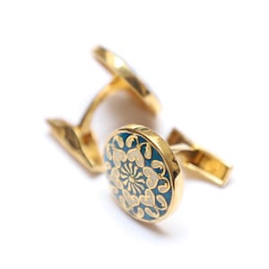 Sterling Silver Cufflinks: Blue White Floral Enamel, Handmade