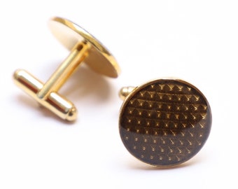 Luxury Grey Self Design Round Cufflinks, Sterling Silver Wedding Gift Men