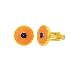 Sterling Silver Cufflinks with Orange Enamel Cufflinks,  Wedding Gift for Groom, Custom Cufflinks For Him, Anniversary Gift, Gift For Her
