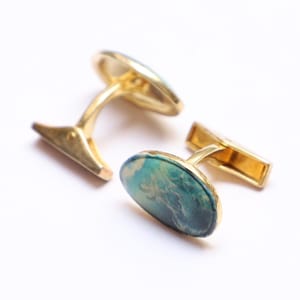 Handmade Sterling Silver Enamel Cufflinks: Golden Band, Irregular Shape