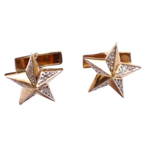 Boutons de manchette étoiles et zircons : argent sterling 925, clous dorés